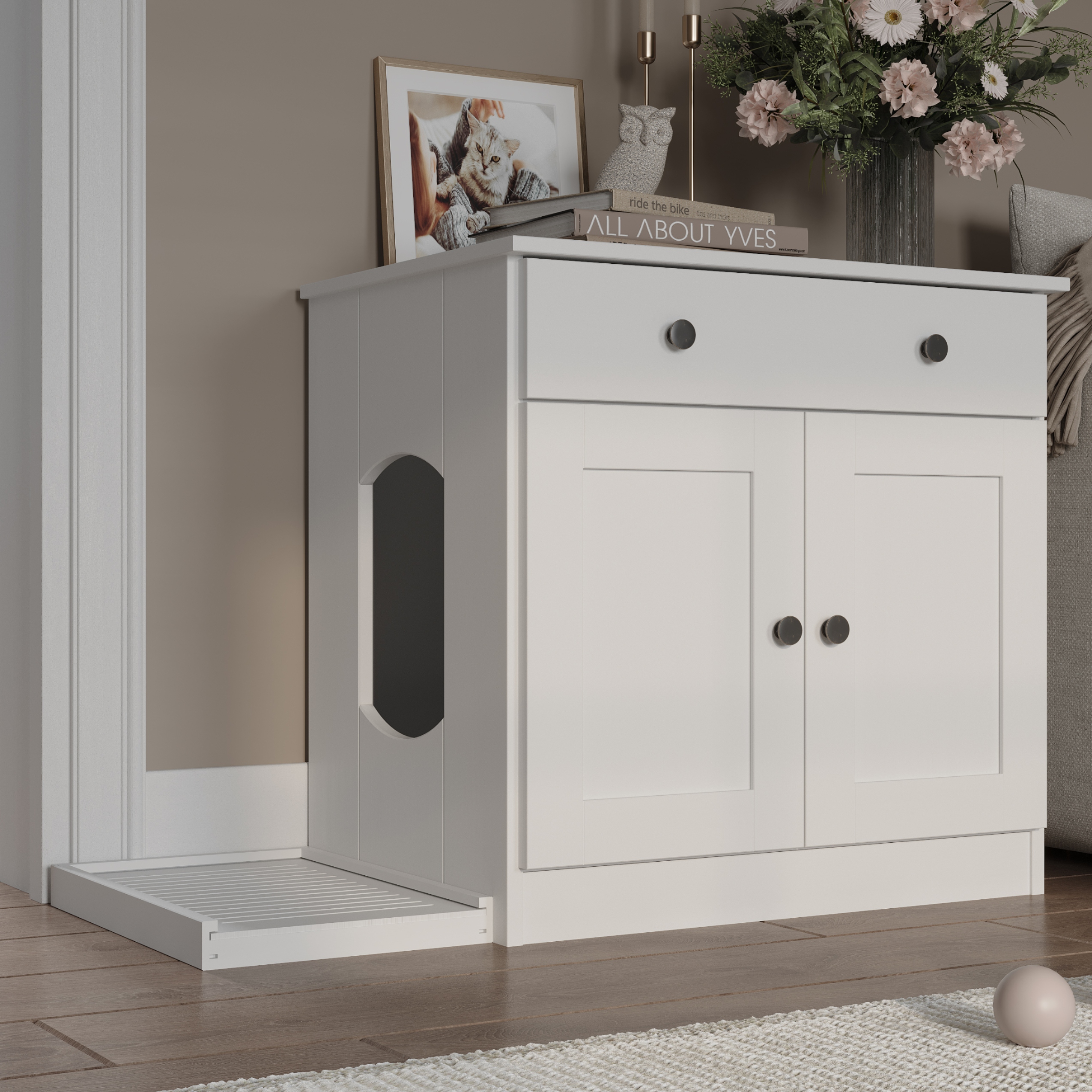 Palace Imports 100% Solid Wood Ziva 2-Door Cat Litter Box